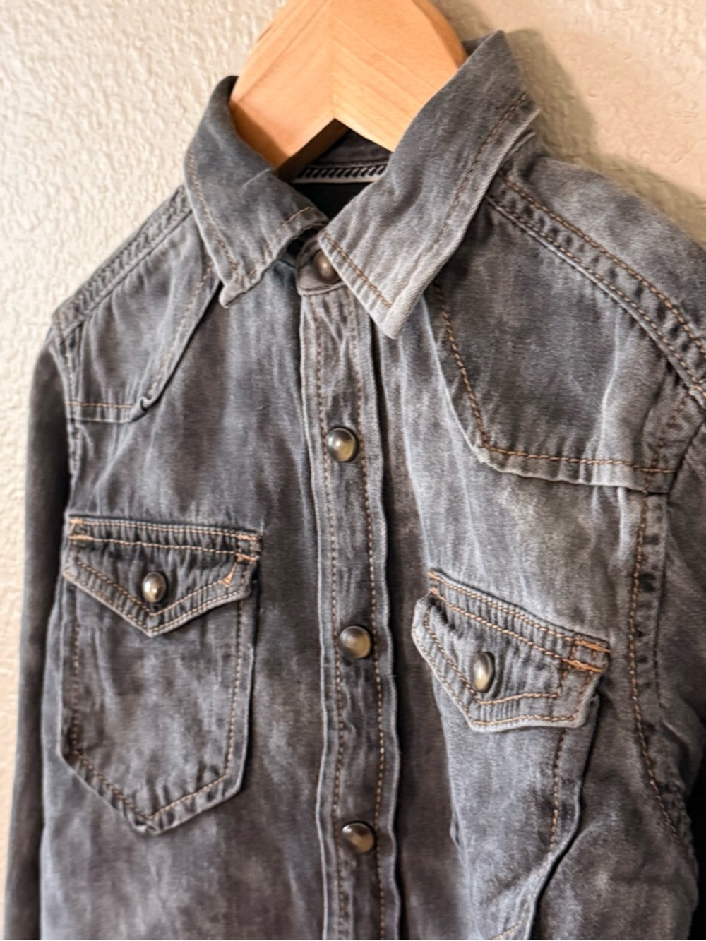 Kids Grey Washed Button-Down Shirt